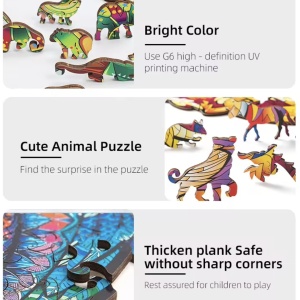 Puzzle din lemn tip mandala, Unicorn, 220 piese, 30 cm - Img 3