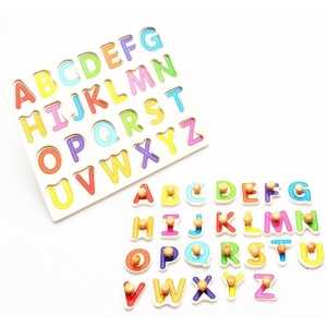 Puzzle Incastru Din Lemn Cu Litere Mari Cu Buton Si Imagini - Img 3
