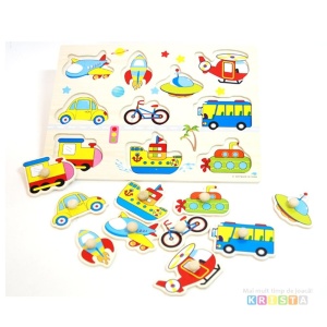 Puzzle Incastru Din Lemn Cu Vehicule Cu Buton Si Imagini - Img 1