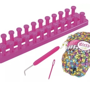 Set creatie de tricotat, cu aparat gherghef cu 2 randuri, esarfa multicolora - Img 6