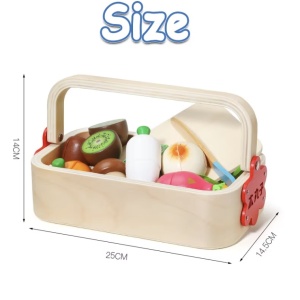 Set Cutie de tip Cos cu Tocator și Legume, cu stickere, din Lemn - Img 4