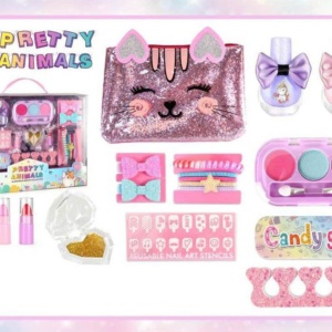 Set machiaj, manichiura unghii si accesorii de par cu portfard, Pretty Animals - Img 1