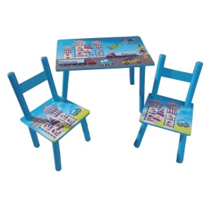 Set masuta cu doua scaune pentru copii, din MDF, albastru, 59x39x40 cm - Img 3