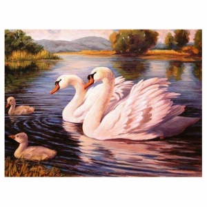 Tablou B21-31481 Goblen Diamante rotunde, 50 x 40 cm, Lebede - Img 1