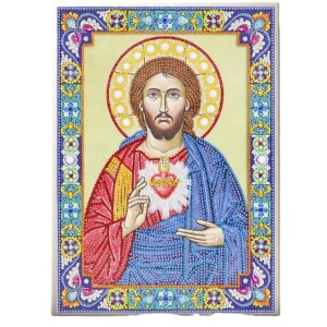 Tablou cu Diamante R8086 Inima lui Iisus, cu Umplere partiala, cu rama, 30x40 cm - Img 6