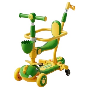 Trotineta 6 in 1, TR36 Dinozaurul Verde, cu maner de impins si bare de protectie 2-12 ani - Img 1