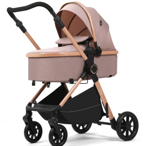 Carucior 2 in 1, F7 Crem, reversibil, pliabil compact, suspensii duble - Img 3