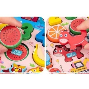 Joc Logarithmic Montessori 7 in 1, cu cifre, fructe, animale si familie, din lemn - Img 21
