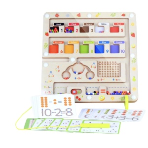 Joc Montessori Labirintul magnetic cu bile colorate si operatiuni matematice, din lemn - Img 1