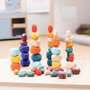 Joc Montessori Pietre colorate cu fatete pentru construit, din lemn, 36 piese - Img 2