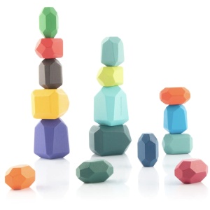 Joc Montessori Pietre colorate cu fatete pentru construit, din lemn, 36 piese - Img 6