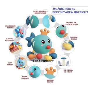Jucarie interactiva senzoriala 10 activitati pentru bebe Caracatita roiala, albastru - Img 3