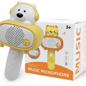 Microfon karaoke cu telecomanda, Bluetooth si incarcator cablu USB - Ursuletul alb - Img 4