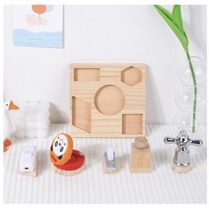Placa Busy Board cu 5 activitati, tine-l ocupat pe bebe, din lemn - Img 3