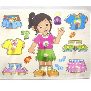 Puzzle Incastru Imbraca fetita, cu Buton si Imagini, din lemn - Img 3