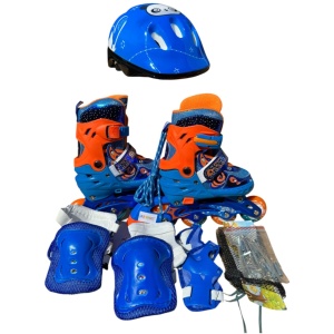 Role copii MY-918TDS, 31-34 albastru S, 4 roti, 3 in 1, cu accesorii de protectie, masuri reglabile - Img 6