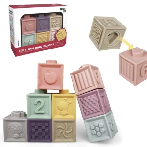 Set 6 cuburi silicon pentru bebelusi, texturate, interconectabile - Img 2