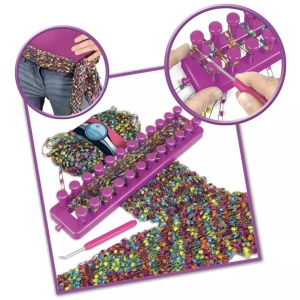 Set creatie de tricotat, cu aparat gherghef cu 2 randuri, esarfa multicolora - Img 4