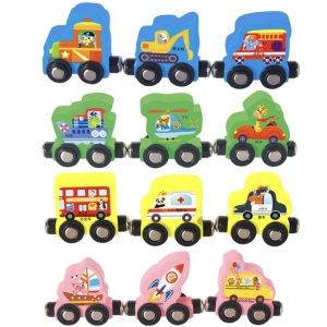Tren din lemn cu vagoane magnetice Traffic Digital Car, multicolor - Img 1