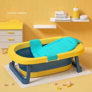 Cadita pliabila CD03 cu suport si termometru, pentru bebelusi, galben cu verde - Img 3