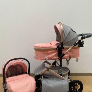 Carucior 3 in 1, reversibil, cu suspensii, reversibil, compact, T2 New, roz cu gri - Img 9