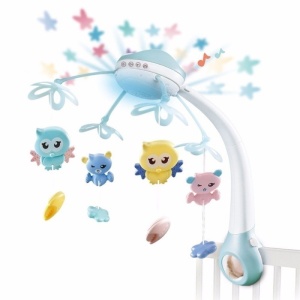 Carusel cu 516 sunete, telecomanda si proiectii Bufnita Inteleapta - bleu pastel - Img 1