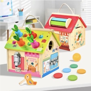 Casuta Montessori multifunctionala 8 in 1, Culege morcovii, din lemn - Img 4