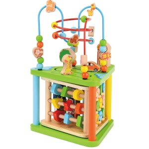 Centru cu activitati multiple Montessori, rotativ, Zoo life, 38x26x23 cm, din lemn - Img 2