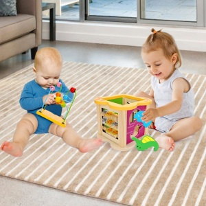 Cub cu 6 activitati Montessori, animalele salbatice cu circuit de bile Mini Animal Cube - Img 15