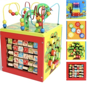 Cub cu activitati 5 in 1 Montessori, Forest Beads - Img 2