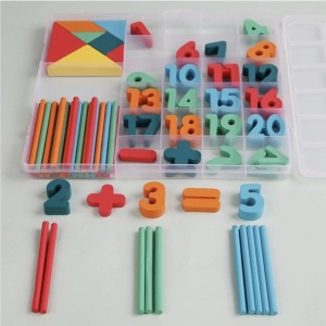 Cutie de invatare cu tangram, cifre, semne matematice, din lemn - Img 3