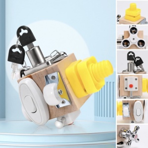 Joc Cub Busy Board cu chei si spinner, multifunctional, 7 in 1 tine-l ocupat - Img 9