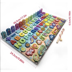 Joc Montessori Logarithm 8 in 1, cu litere, cifre, masini, animale, fructe de pescuit, din lemn - Img 6