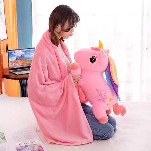 Jucarie de plus si perna cu patura inclusa, Unicornul roz - Img 4