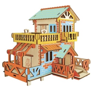 Macheta 3D din lemn Cabana multicolora, 73 piese - Img 1