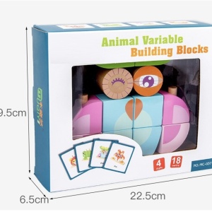 Puzzle 3D din 14 cuburi colorate, pe tije, Bufnita roz cu bleu - Img 11