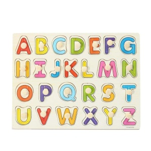 Puzzle Incastru Din Lemn Cu Litere Mari Cu Buton Si Imagini - Img 1