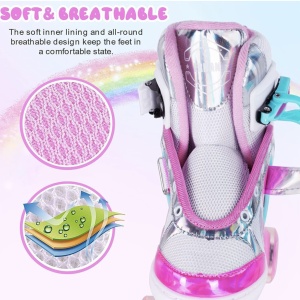 Role copii Shiny R03R cu 4 roti cu lumini, masuri reglabile, roz - Img 4