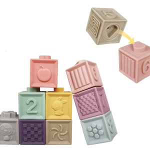 Set 6 cuburi silicon pentru bebelusi, texturate, interconectabile - Img 1