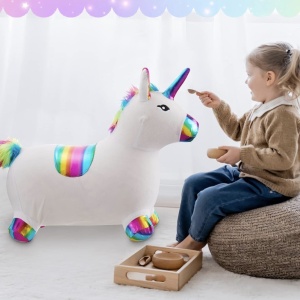 Unicorn gonflabil cu husa de plus, cu sunete si lumini, alb - Img 5