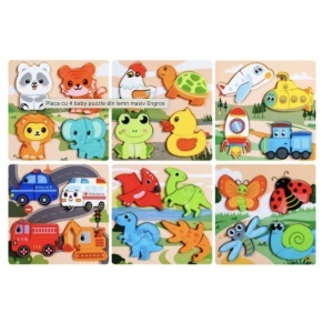 Baby Puzzle Incastu cu 4 imagini, din lemn masiv – Piese Mari - Img 1