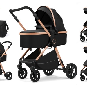 Carucior 2 in 1, F7 Negru, reversibil, pliabil compact, suspensii duble - Img 1