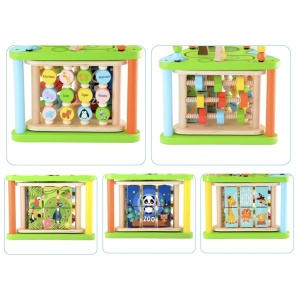 Centru cu activitati multiple Montessori, rotativ, Zoo life, 38x26x23 cm, din lemn - Img 4