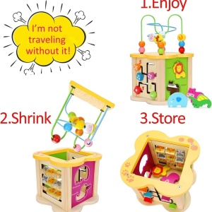 Cub cu 6 activitati Montessori, animalele salbatice cu circuit de bile Mini Animal Cube - Img 13