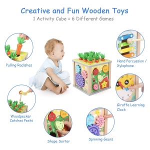 Cub Montessori cu activitati, 6 in 1, Culege morcovii, din lemn - Img 5