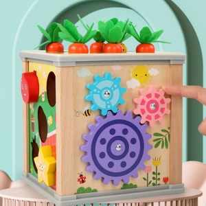 Cub multifunctional Montessori 6 in 1 cu Ciocanitoare, din lemn - Img 7