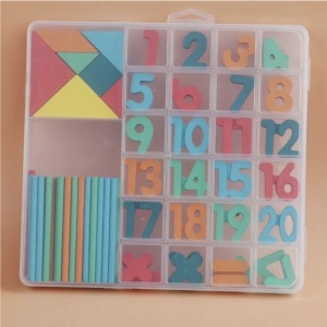 Cutie de invatare cu tangram, cifre, semne matematice, din lemn - Img 4