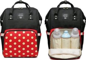 Geanta rucsac Living Share pentru mamicile de bebelusi, rosu cu buline albe - Img 2