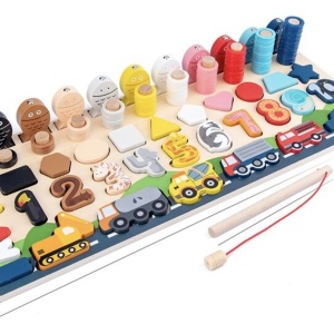 Joc Logarithmic Montessori 7 in 1, cu cifre, forme si vehicule, din lemn - Img 5