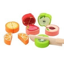 Joc logaritmic Montessori 5 in 1, din lemn cu fructe de taiat - Img 5